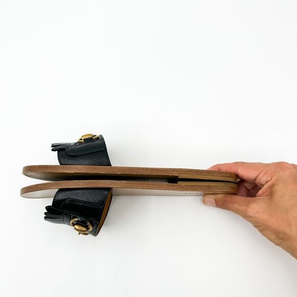 Gucci Varadero Fringe Sandals Horsebit Slides Black Size 37, 7 - Picture 8 of 15